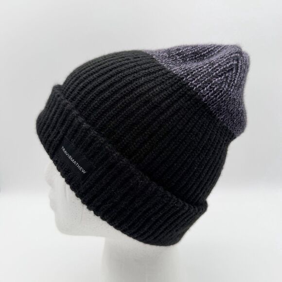 Travis Mathew Jack Knife Knit Beanie Golf Hat Black Purple Cuffed Acrylic OS NEW - Picture 3 of 9